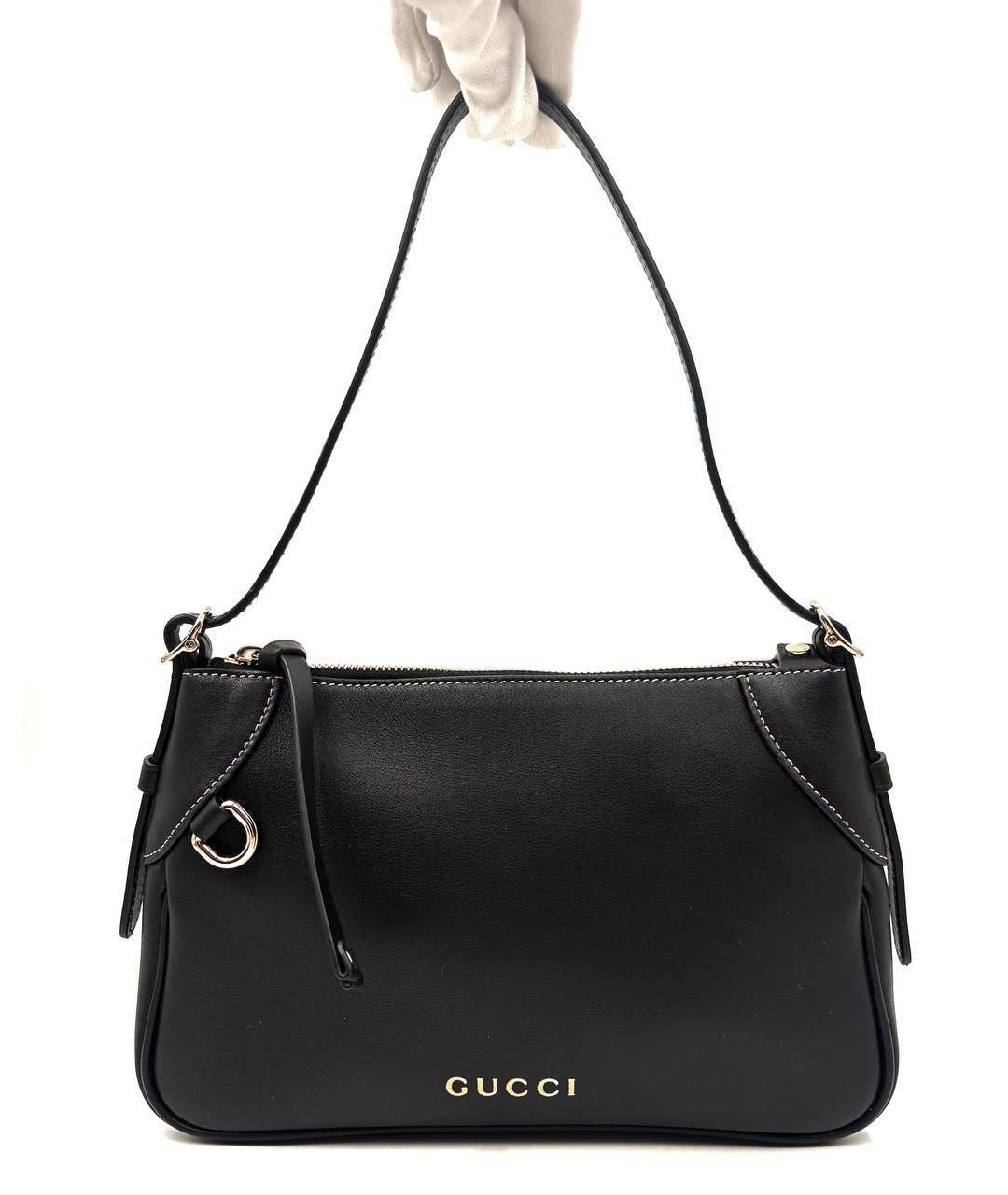 GUCCI Черная кожаная сумка через плечо, фото 6