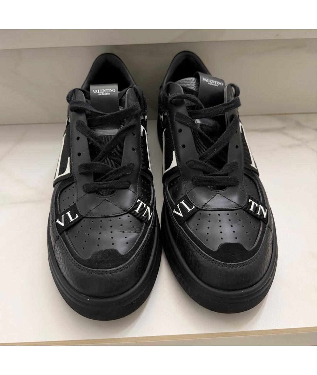 VALENTINO Черные кожаные низкие кроссовки / кеды, фото 2