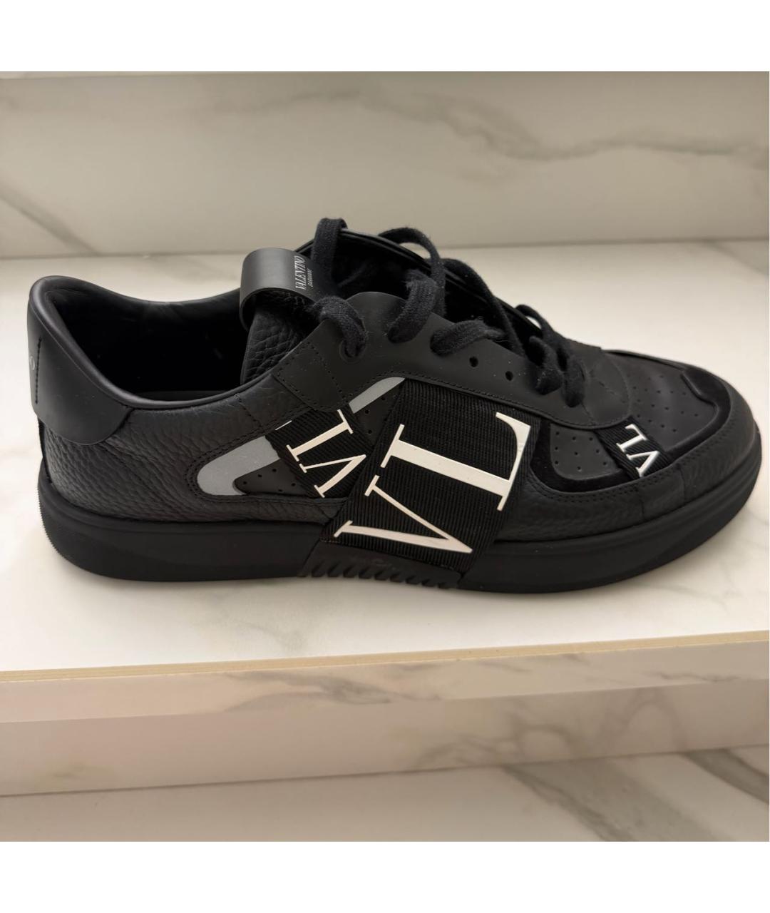 VALENTINO Черные кожаные низкие кроссовки / кеды, фото 6