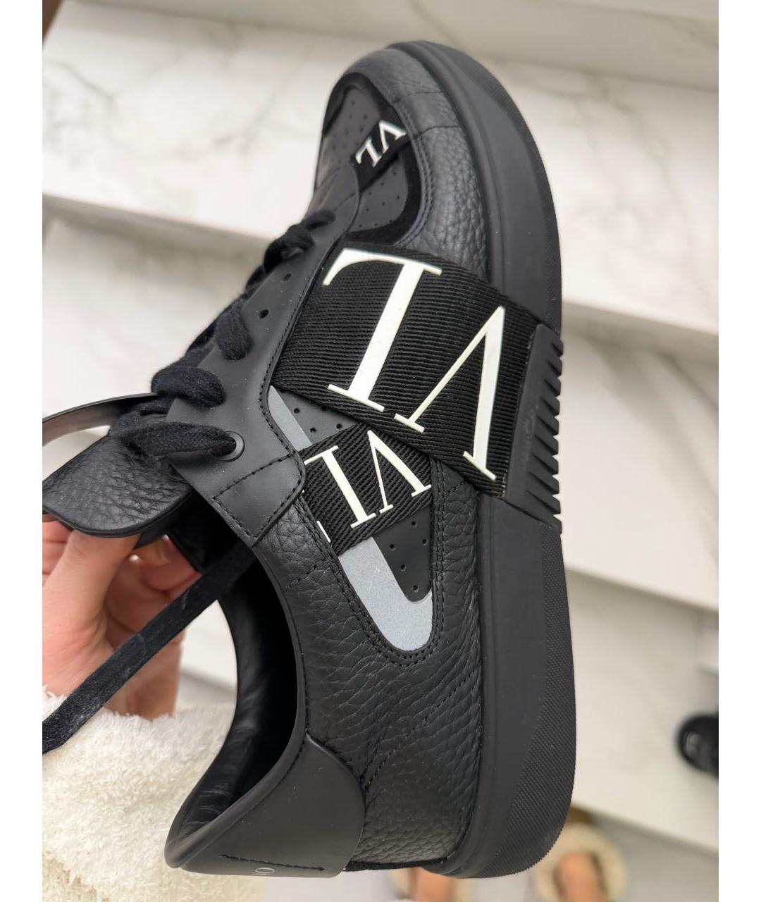 VALENTINO Черные кожаные низкие кроссовки / кеды, фото 5