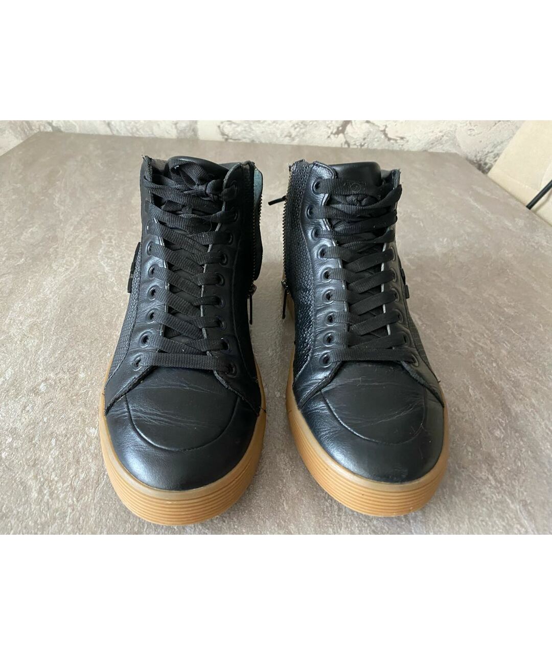 EMPORIO ARMANI Черные кожаные высокие кроссовки / кеды, фото 3