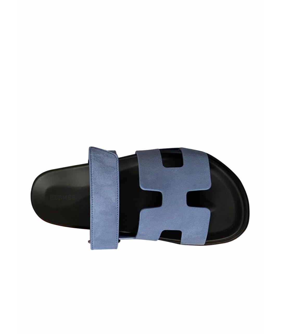 HERMES Голубые замшевые шлепанцы, фото 1