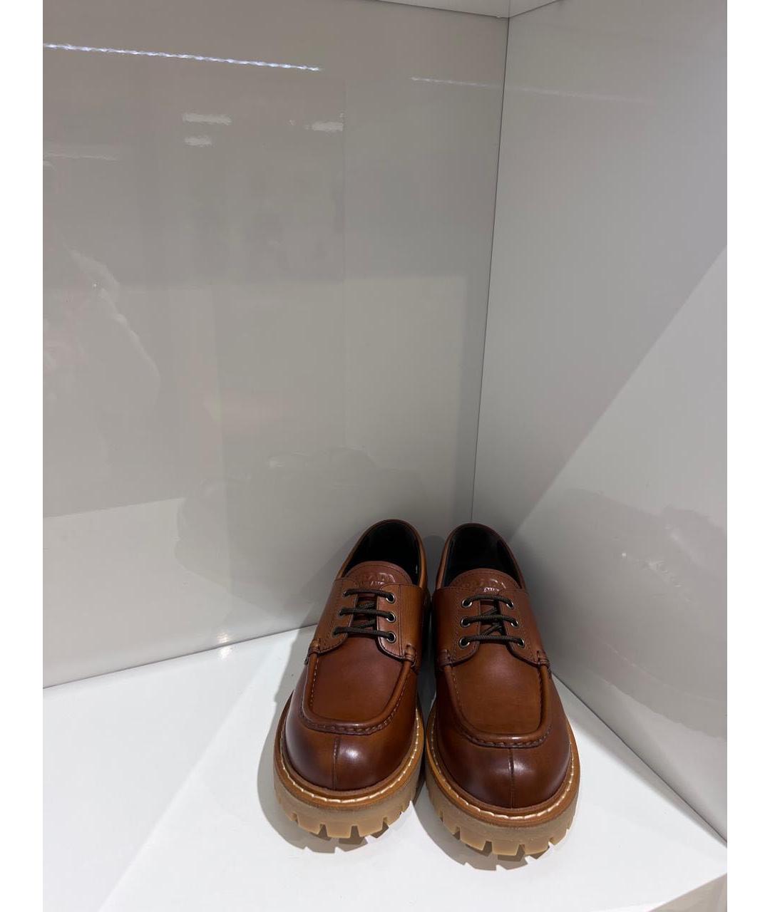 PRADA Коричневые кожаные низкие ботинки, фото 3