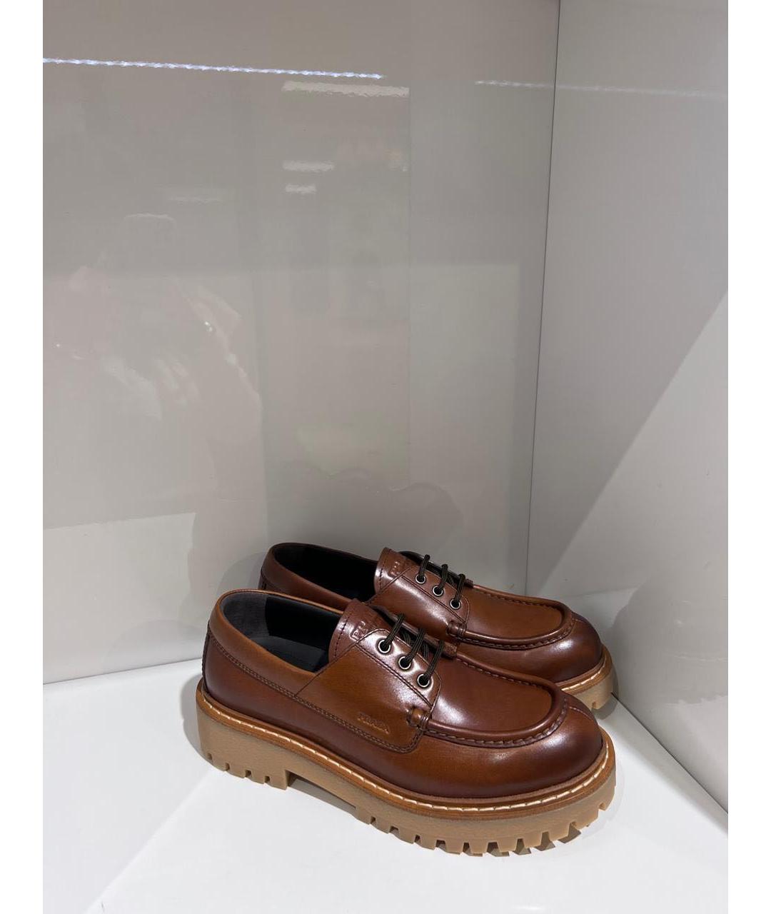 PRADA Коричневые кожаные низкие ботинки, фото 2