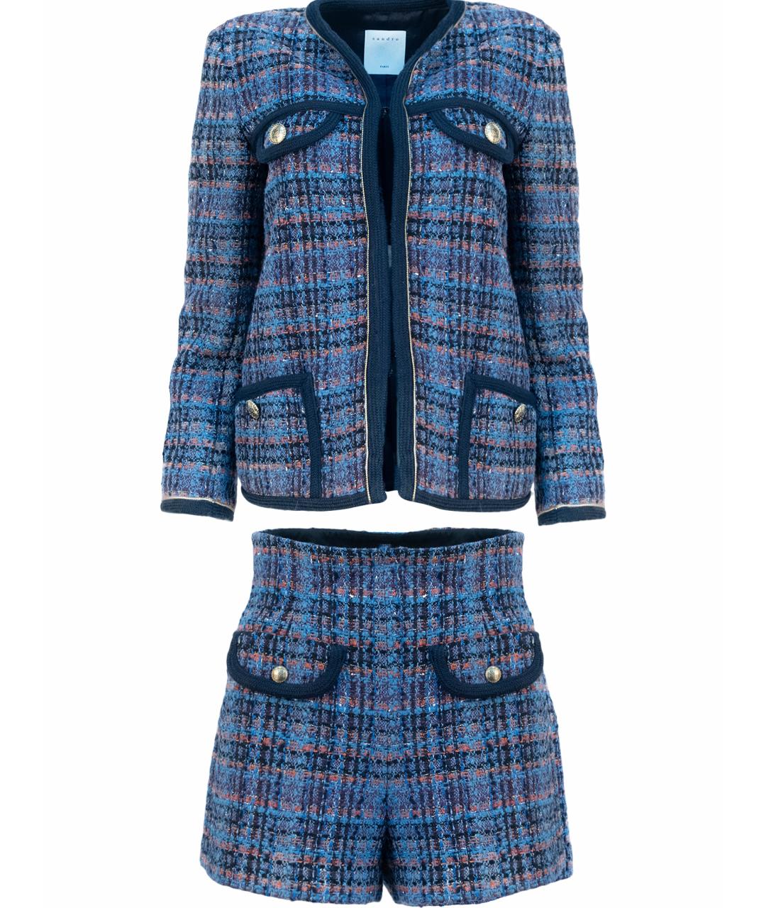 SANDRO Синий твидовый костюм с юбками, фото 1