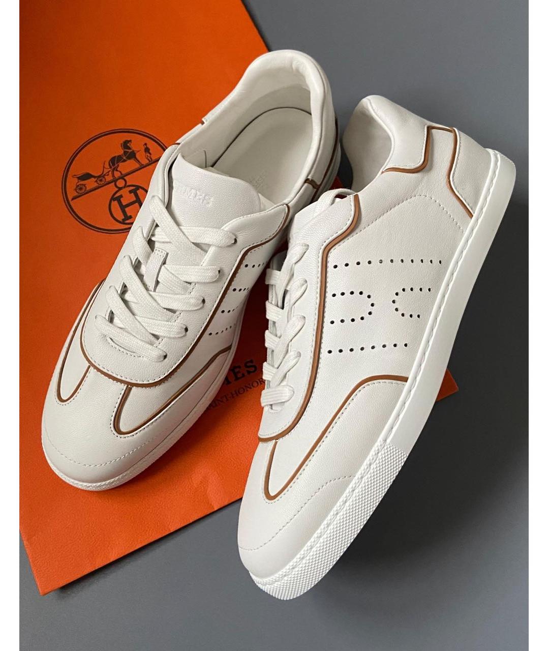 HERMES Бежевые кожаные кеды, фото 2