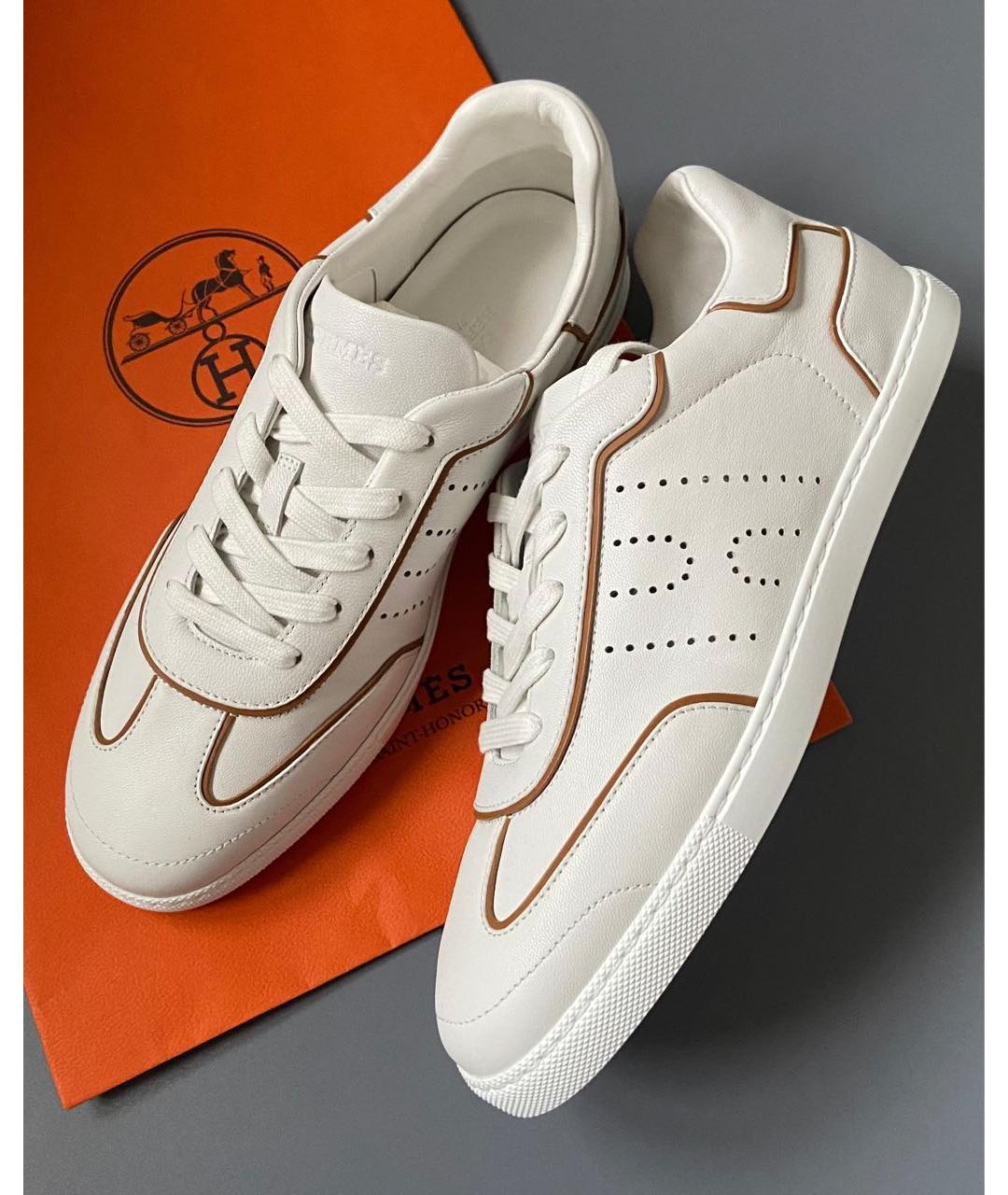 HERMES Бежевые кожаные кеды, фото 3