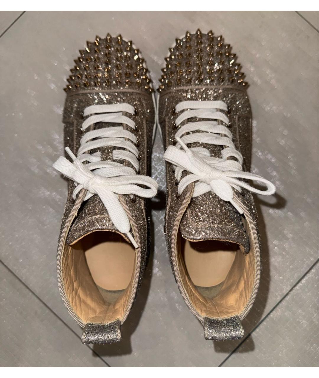 CHRISTIAN LOUBOUTIN Золотые текстильные кеды, фото 4
