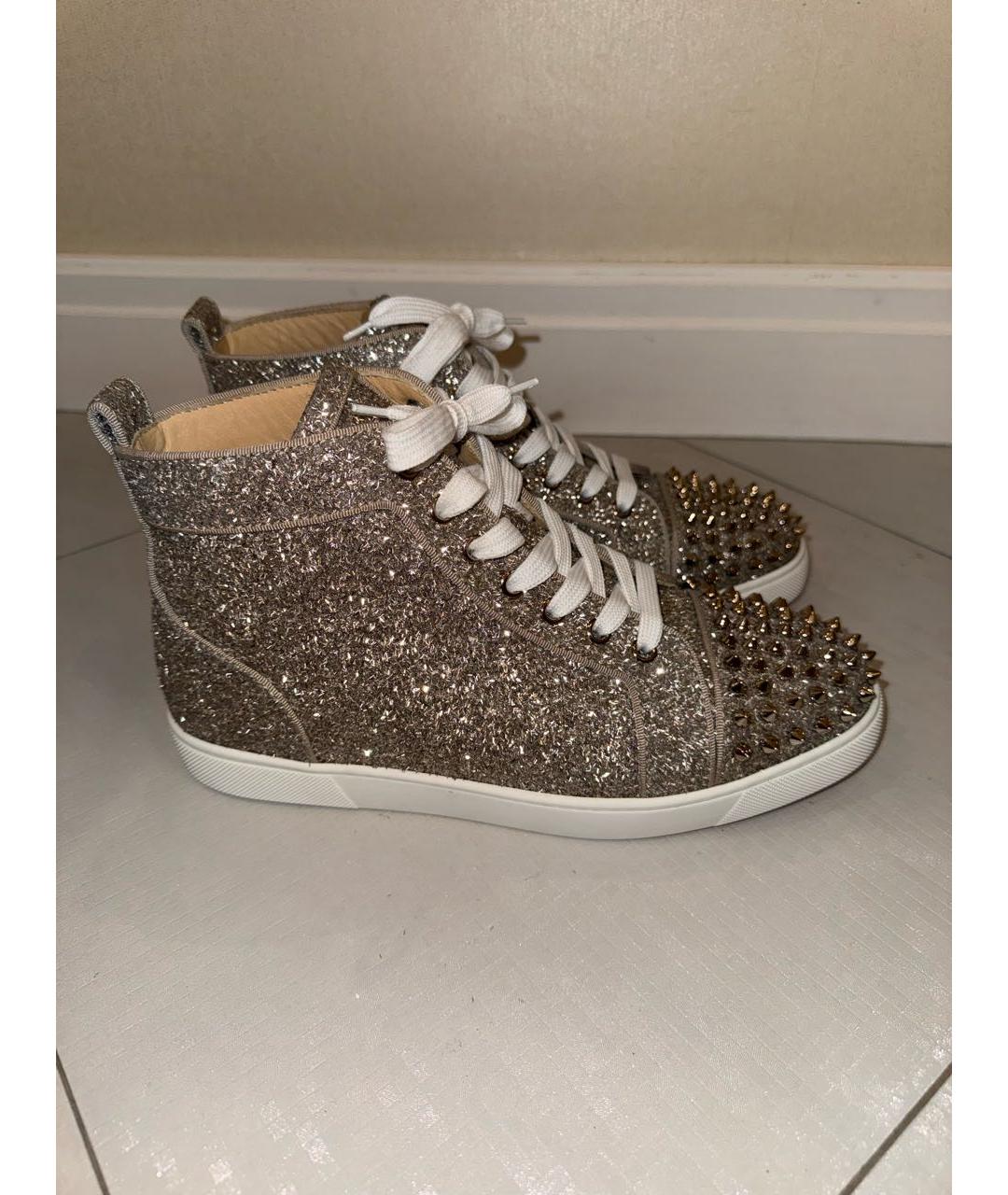 CHRISTIAN LOUBOUTIN Золотые текстильные кеды, фото 6