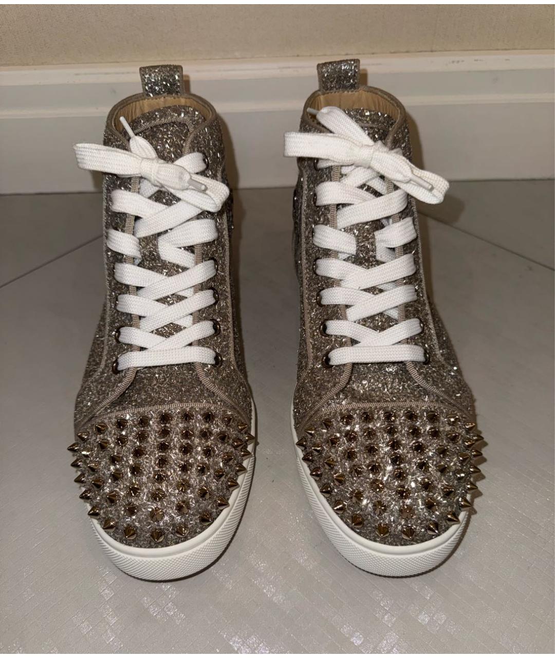 CHRISTIAN LOUBOUTIN Золотые текстильные кеды, фото 3