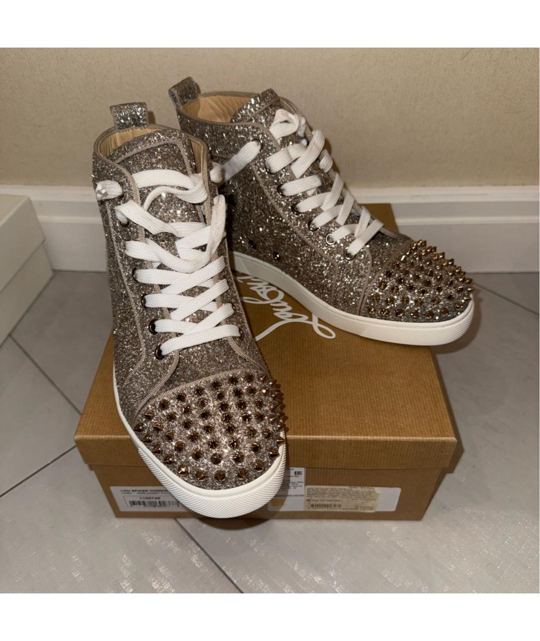 CHRISTIAN LOUBOUTIN Золотые текстильные кеды, фото 2