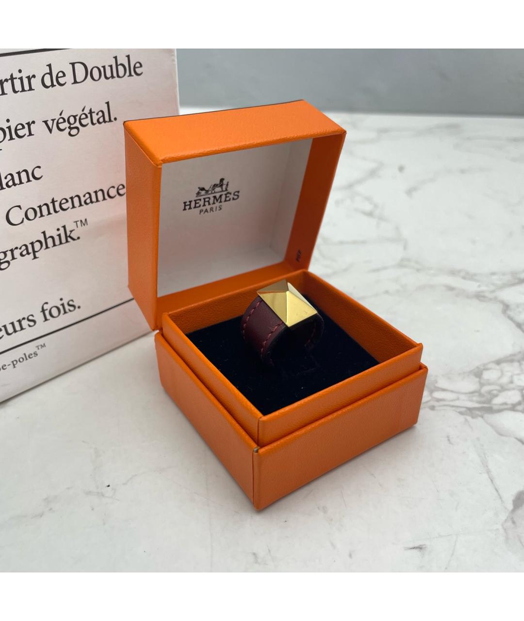 HERMES Бордовое кожаное кольцо, фото 3