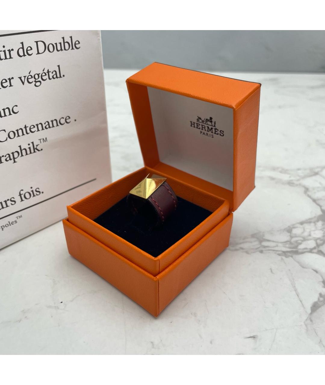 HERMES Бордовое кожаное кольцо, фото 4