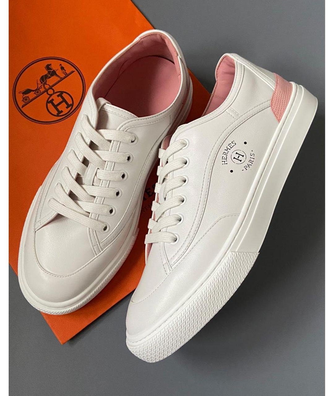 HERMES Белые кожаные кеды, фото 3