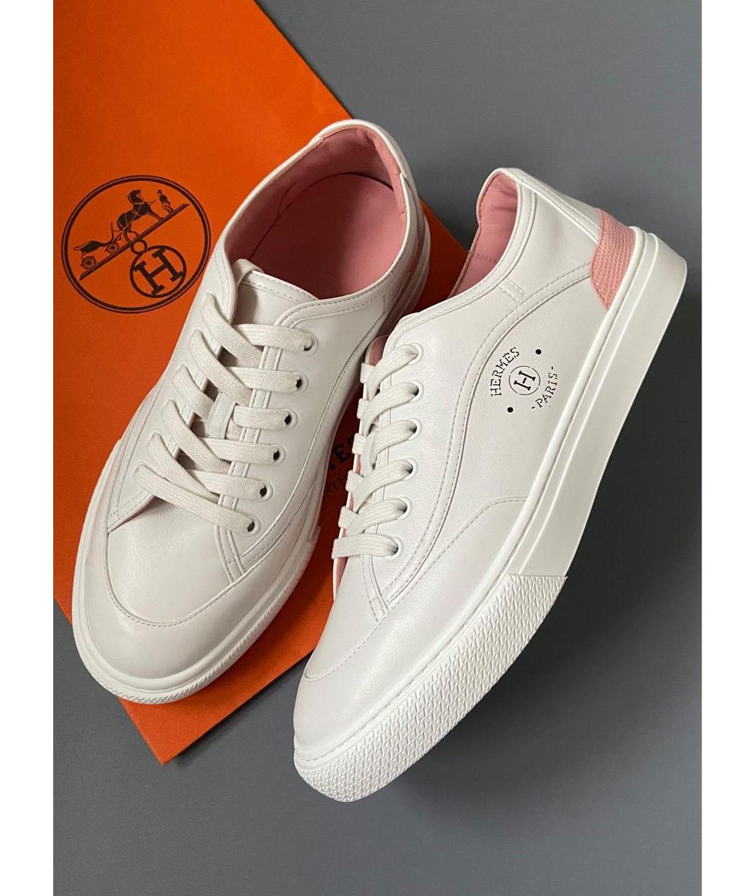 HERMES Белые кожаные кеды, фото 2