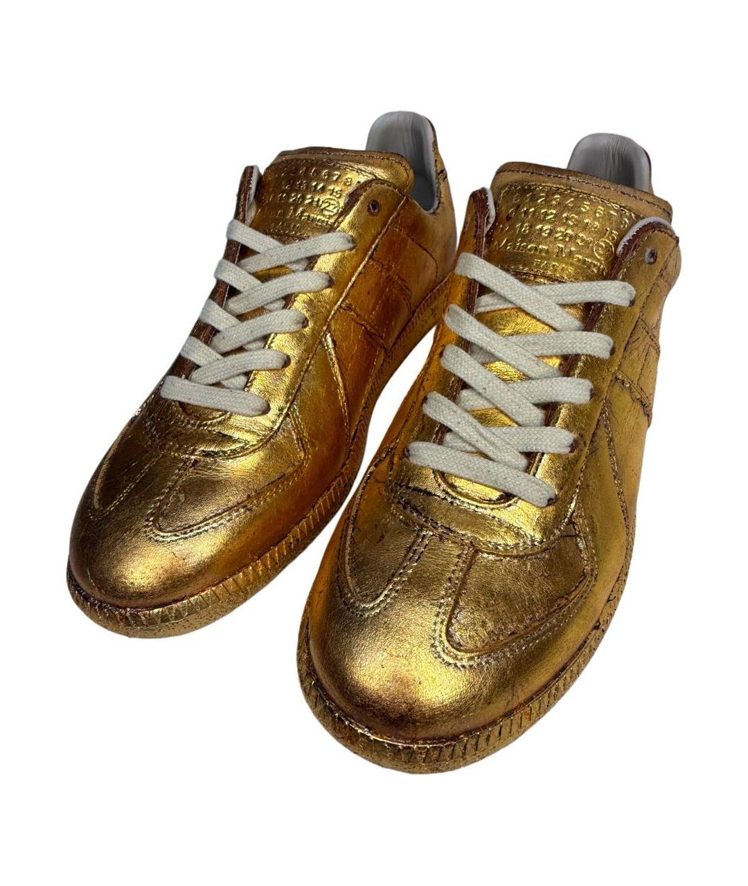 MAISON MARGIELA Золотые кожаные кеды, фото 3