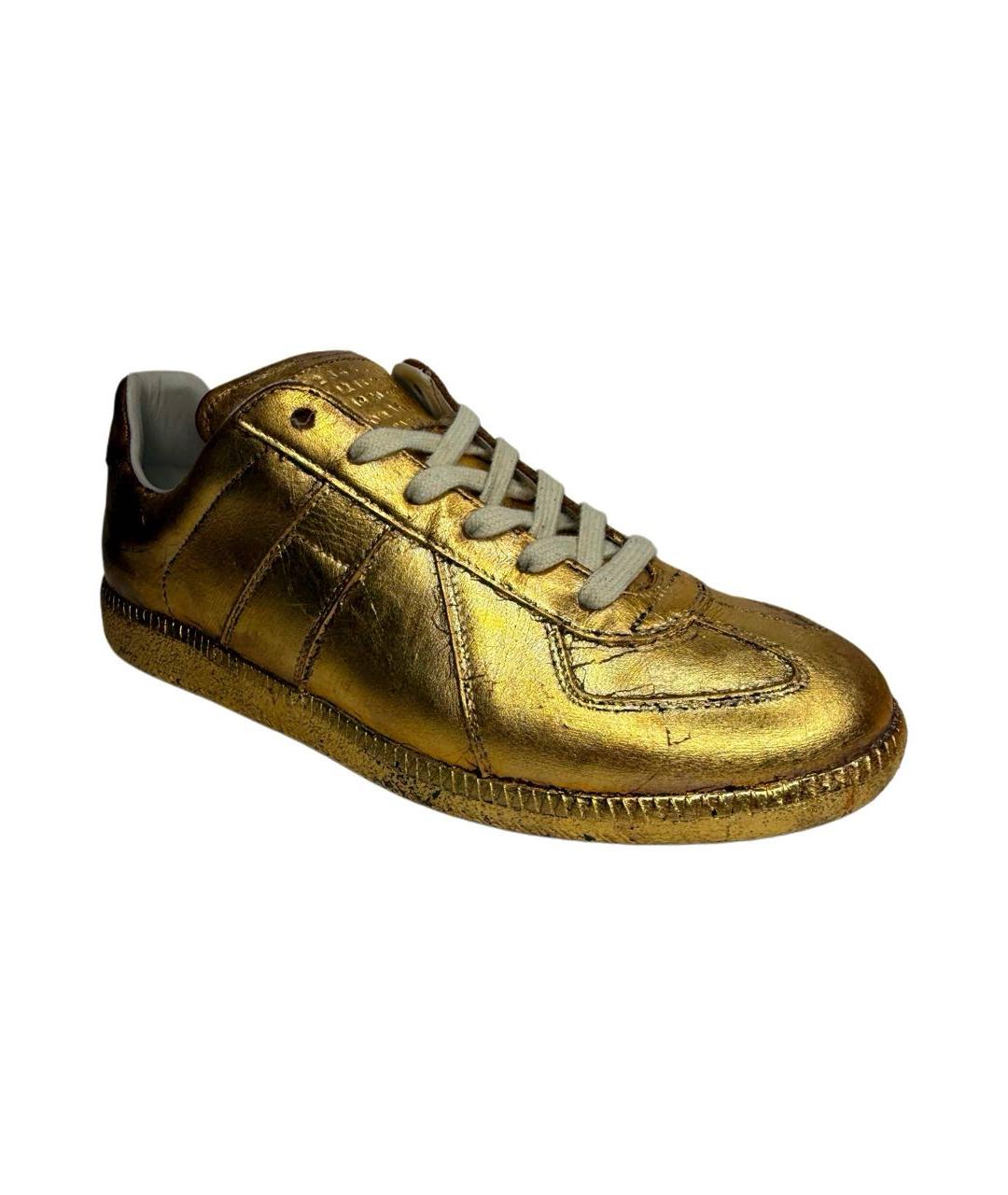 MAISON MARGIELA Золотые кожаные кеды, фото 9