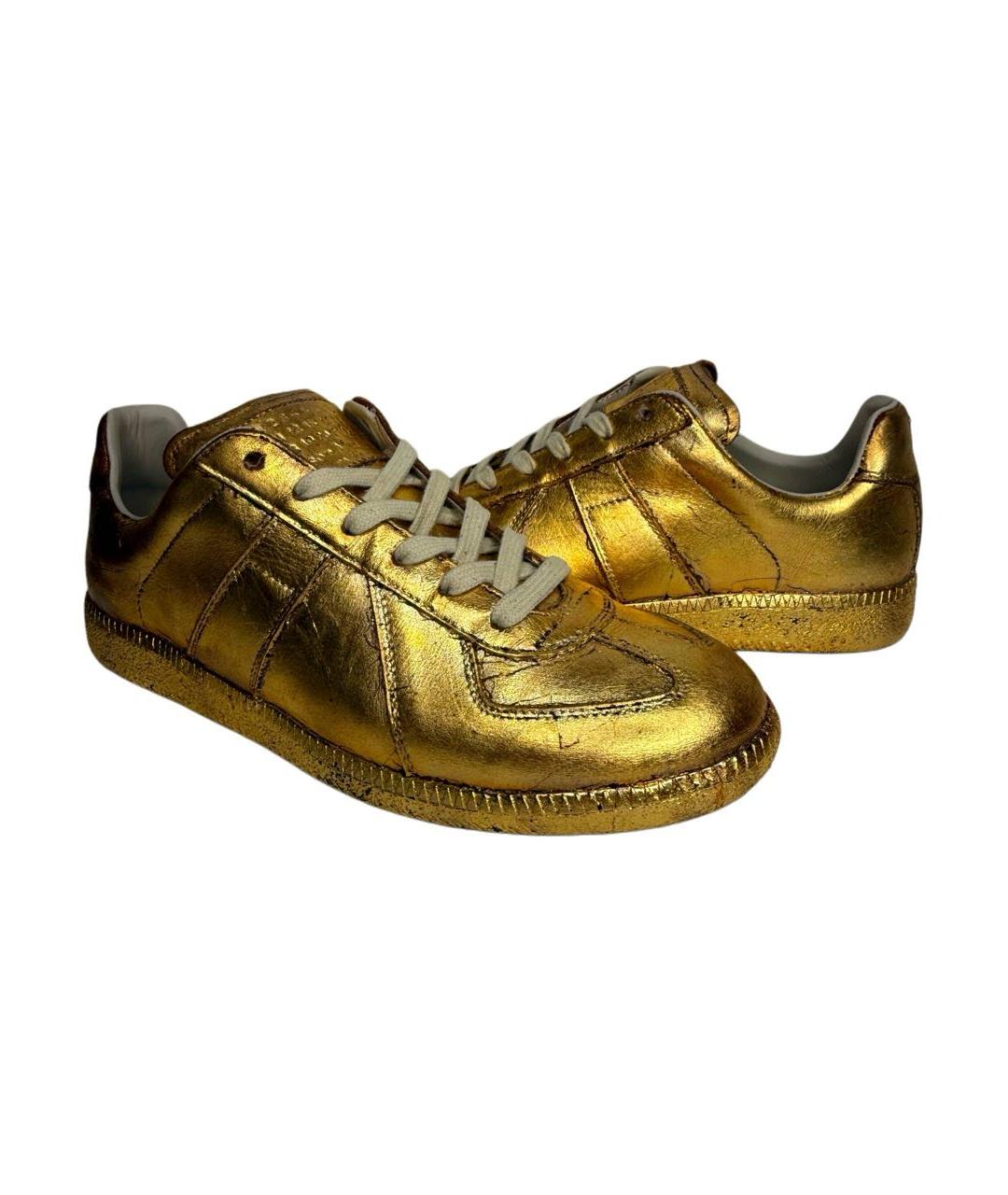 MAISON MARGIELA Золотые кожаные кеды, фото 2