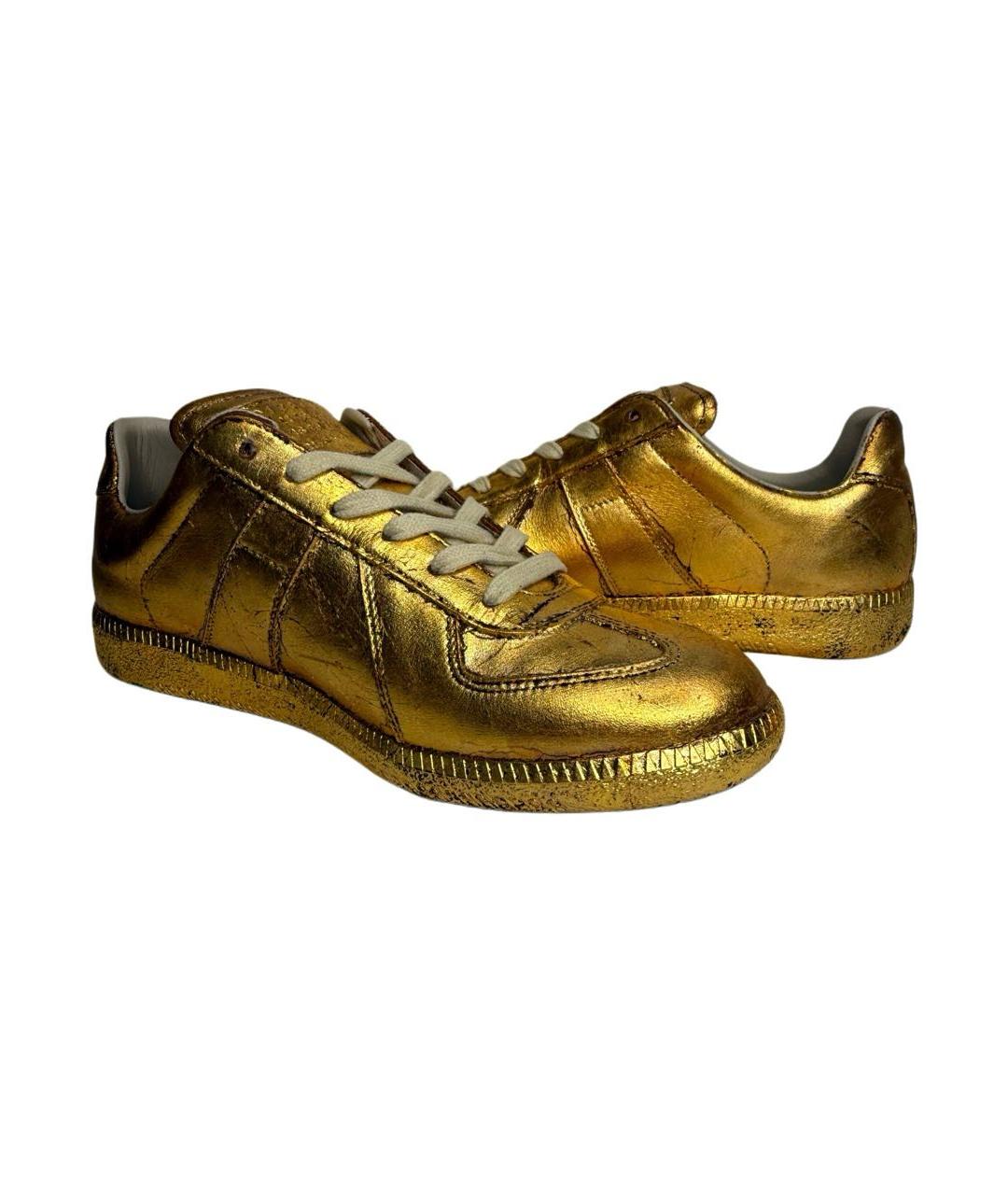 MAISON MARGIELA Золотые кожаные кеды, фото 4