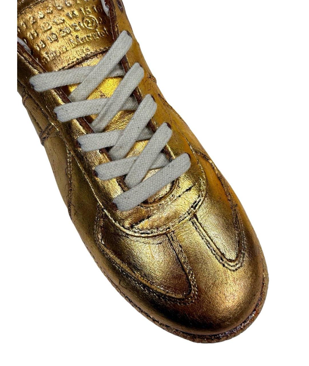 MAISON MARGIELA Золотые кожаные кеды, фото 5
