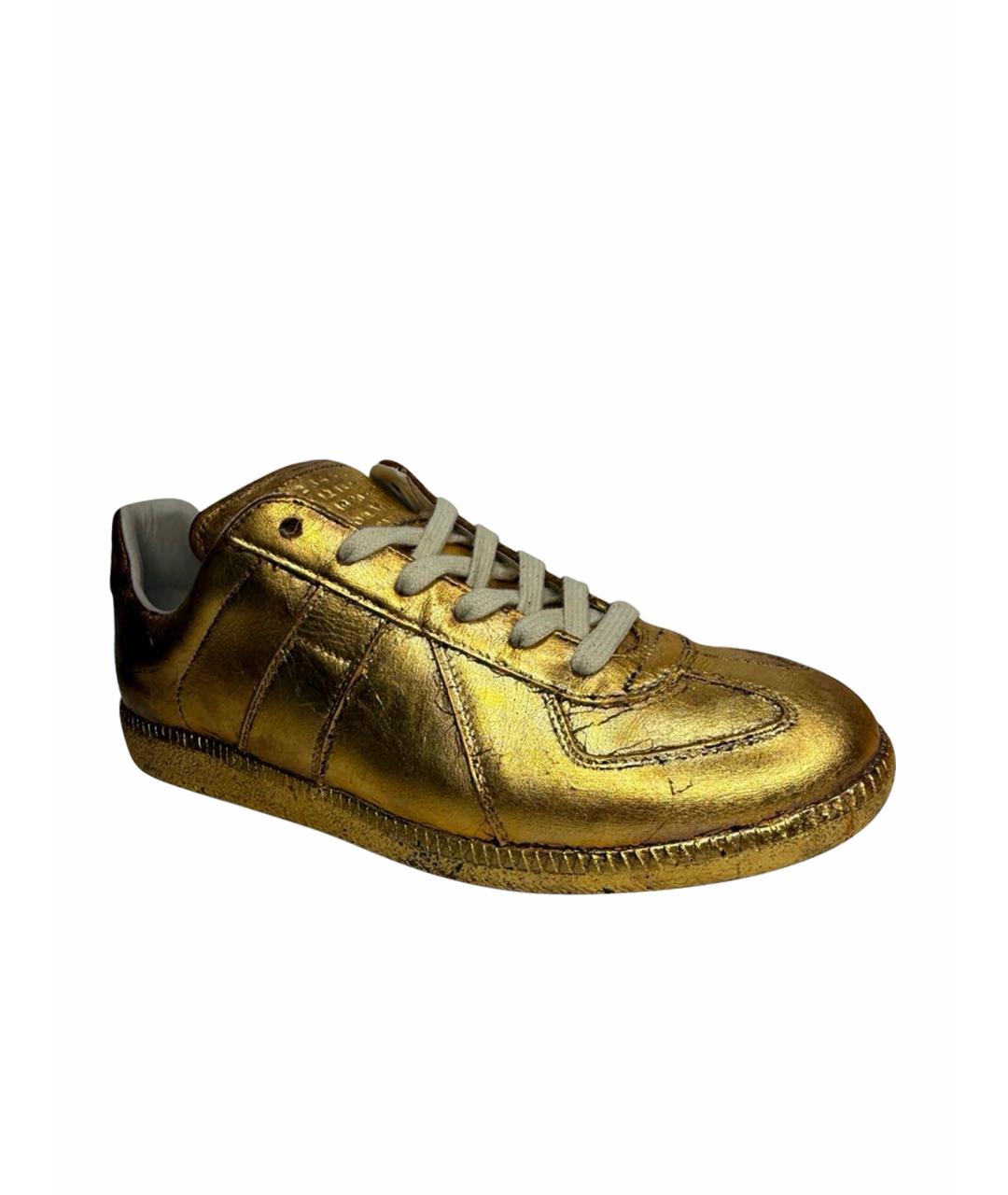 MAISON MARGIELA Золотые кожаные кеды, фото 1