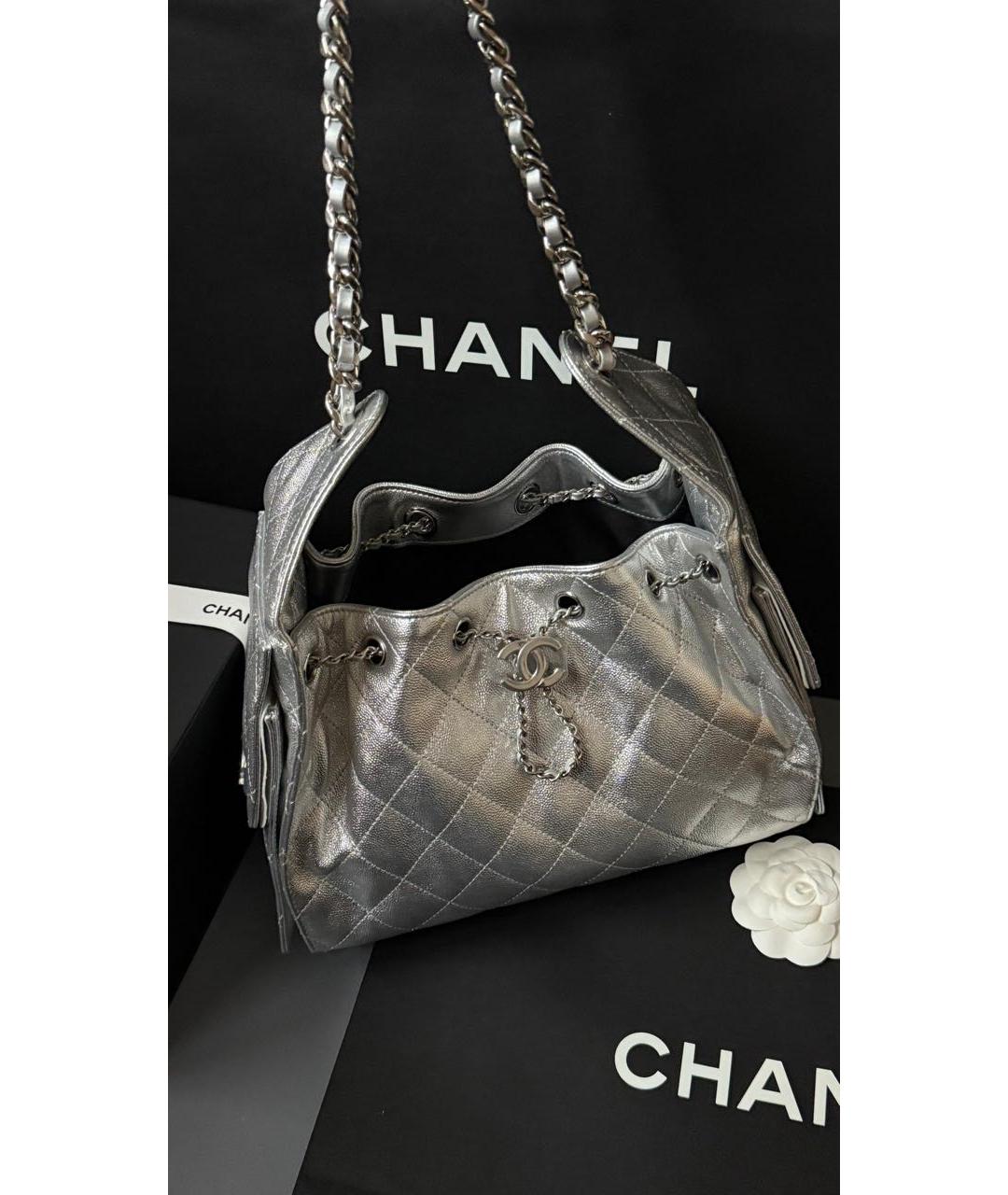 CHANEL Серебряная кожаная сумка тоут, фото 3
