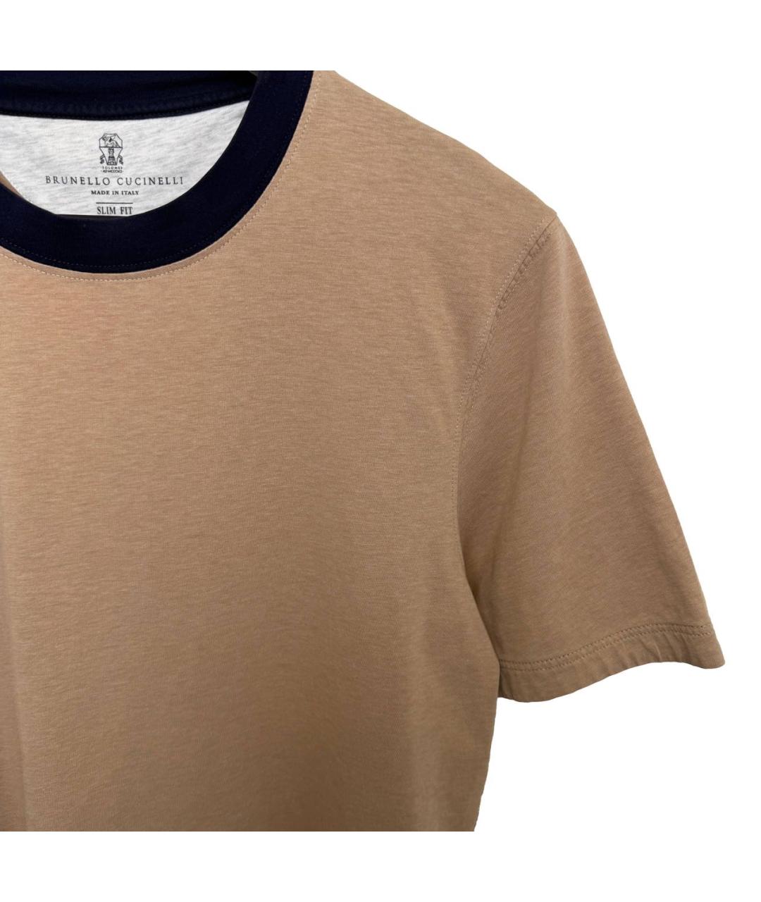 BRUNELLO CUCINELLI Бежевая хлопковая футболка, фото 2