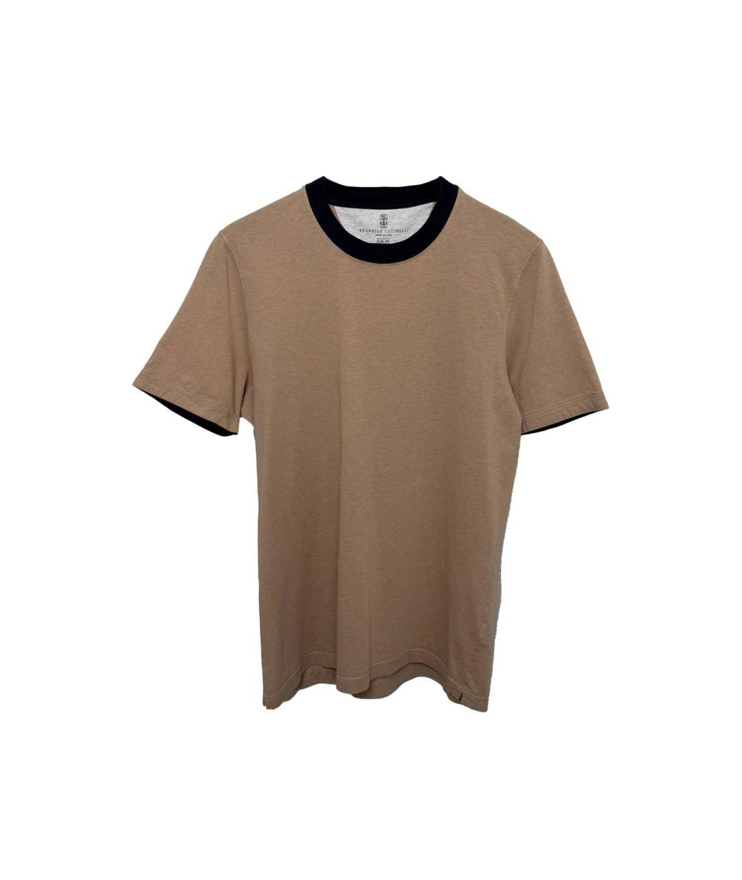 BRUNELLO CUCINELLI Бежевая хлопковая футболка, фото 4