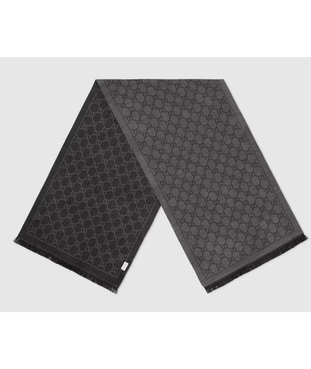 GUCCI Серый шерстяной шарф, фото 2