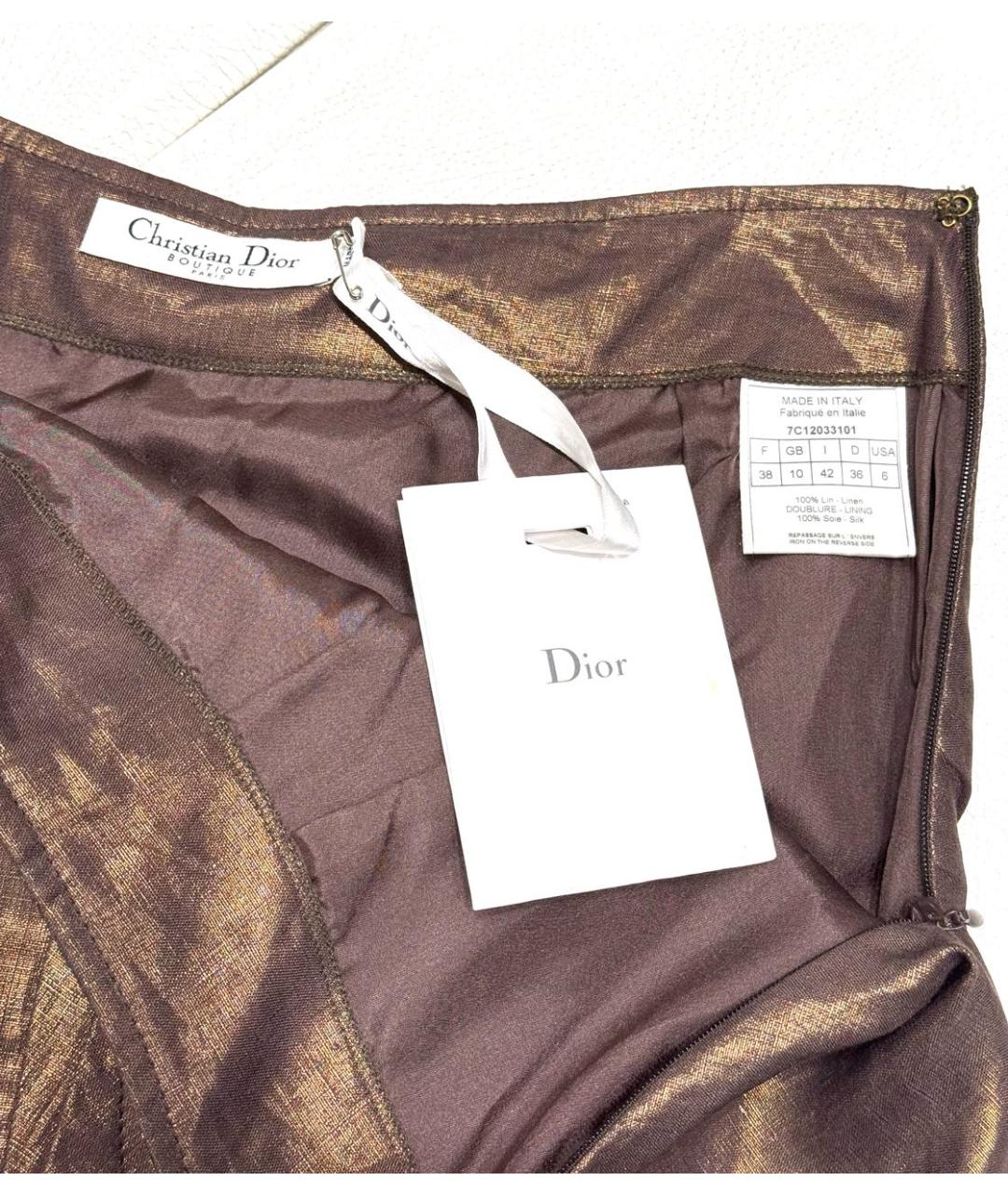 CHRISTIAN DIOR Золотая льняная юбка миди, фото 3
