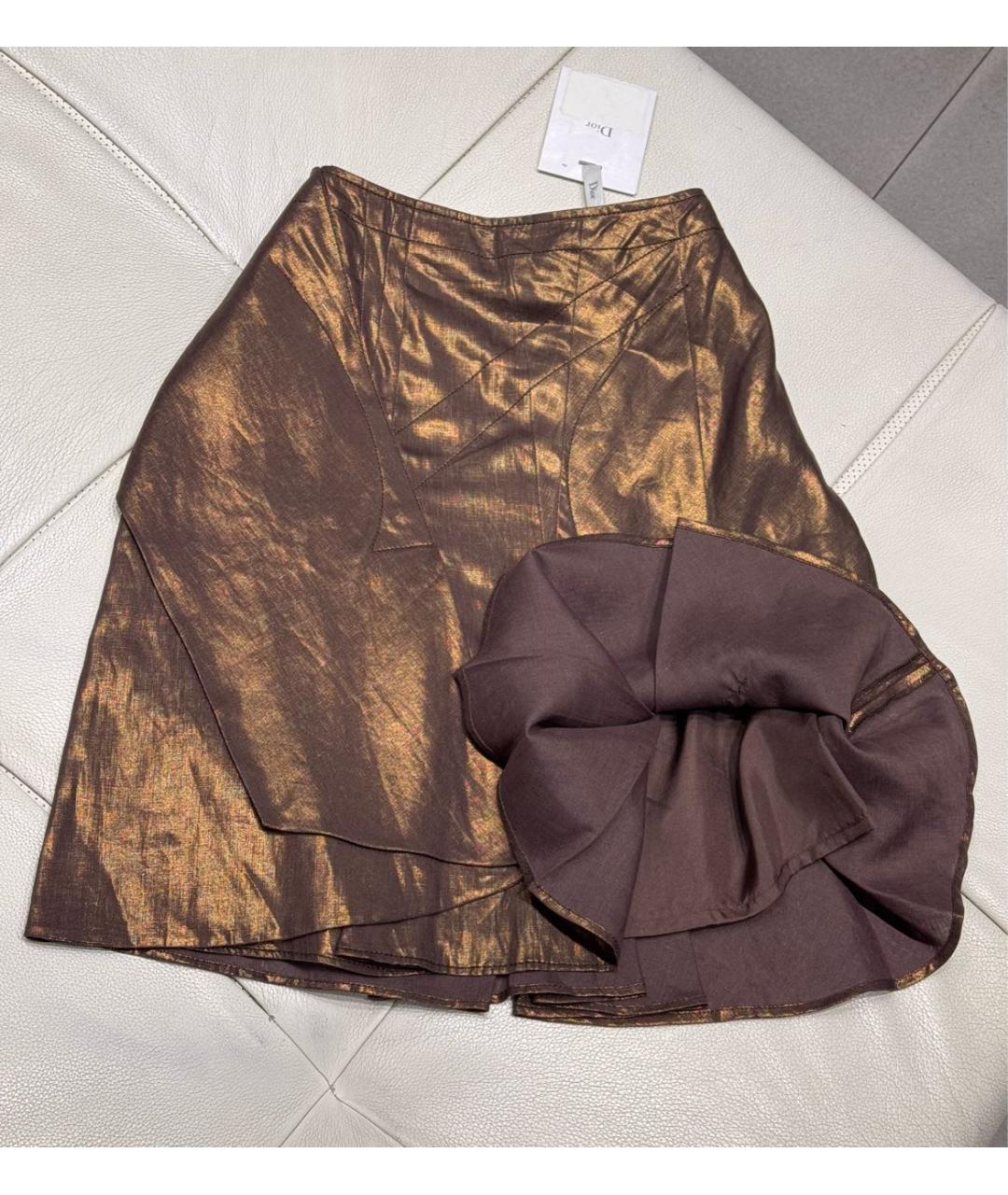 CHRISTIAN DIOR Золотая льняная юбка миди, фото 5