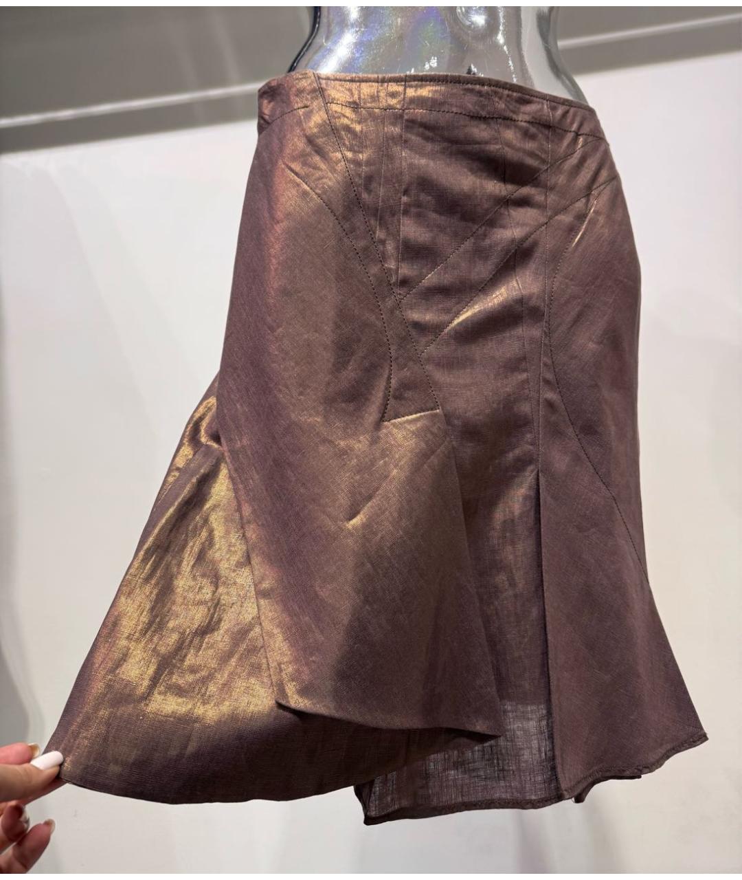 CHRISTIAN DIOR Золотая льняная юбка миди, фото 6