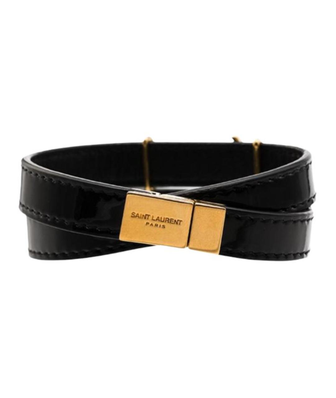 SAINT LAURENT Черный кожаный браслет, фото 2