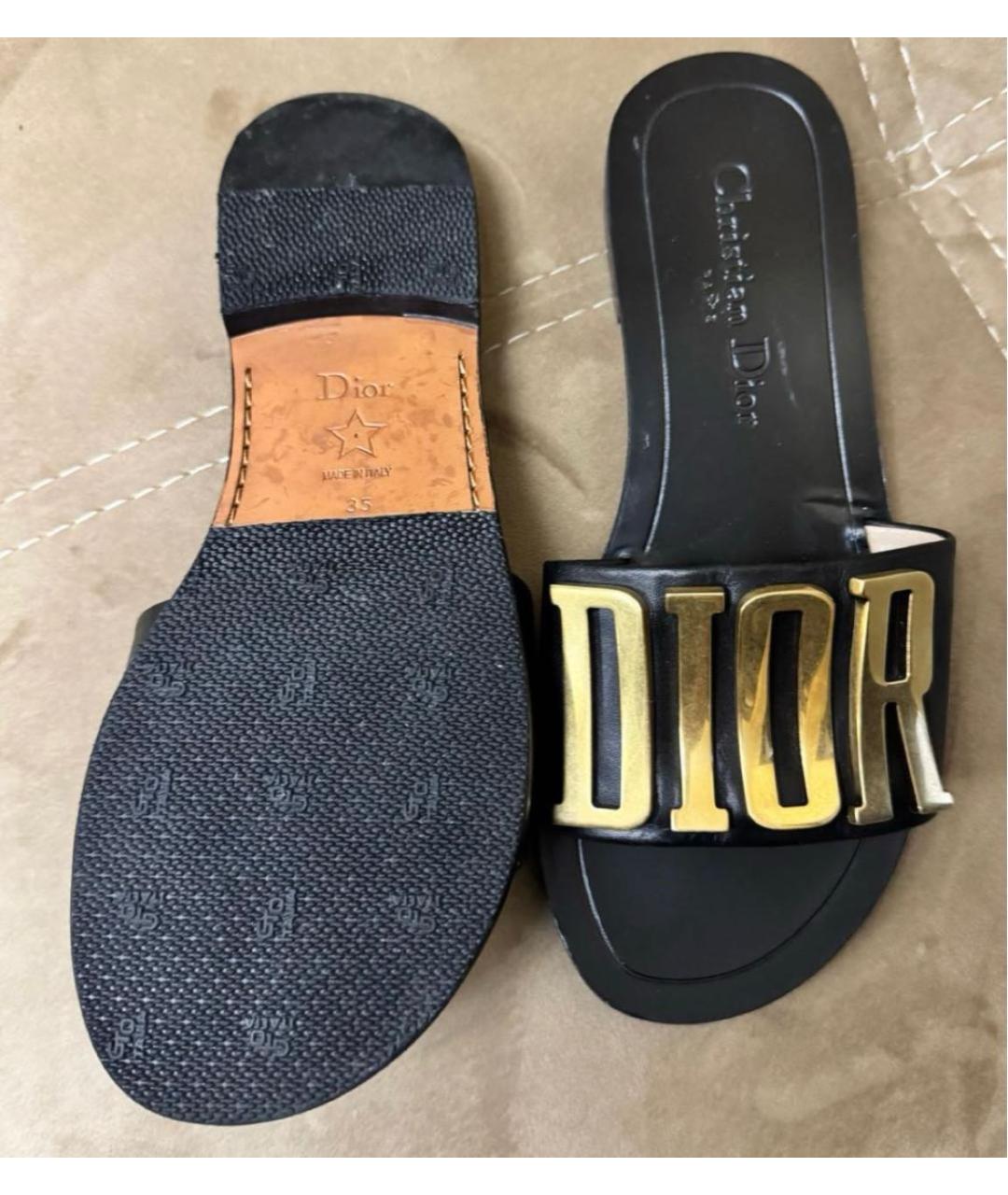 CHRISTIAN DIOR Черные кожаные шлепанцы, фото 4