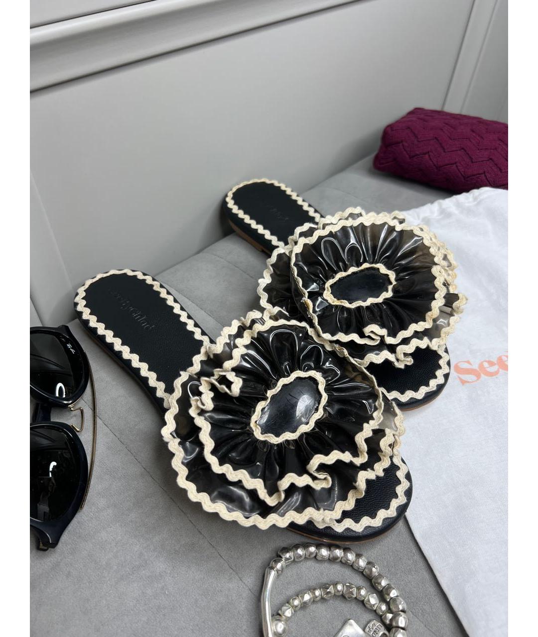 SEE BY CHLOE Черные кожаные шлепанцы, фото 2