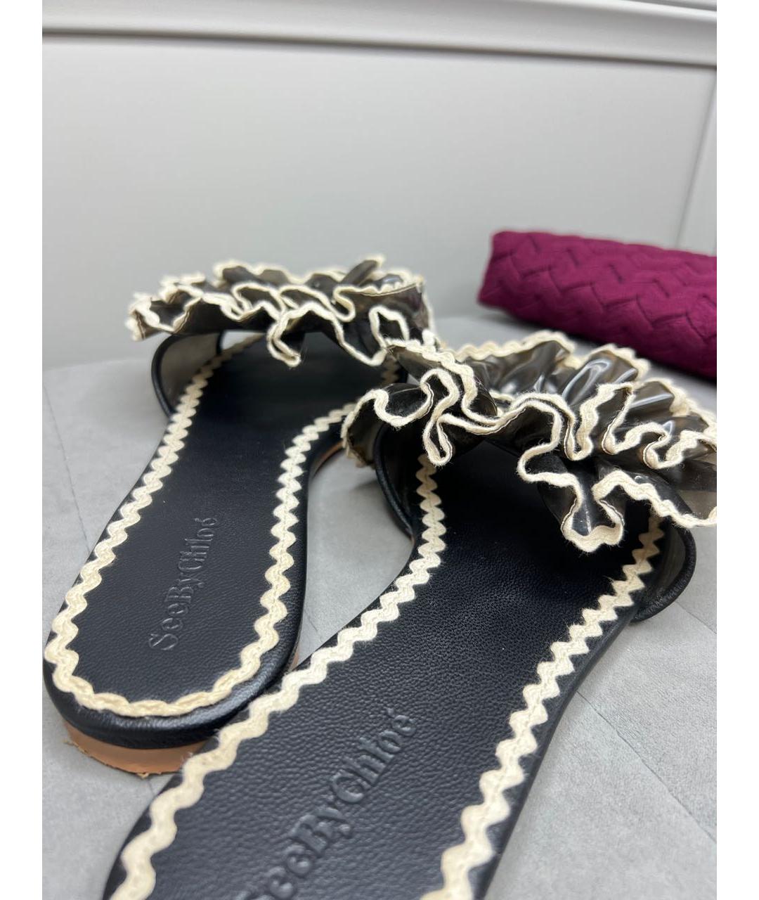 SEE BY CHLOE Черные кожаные шлепанцы, фото 5