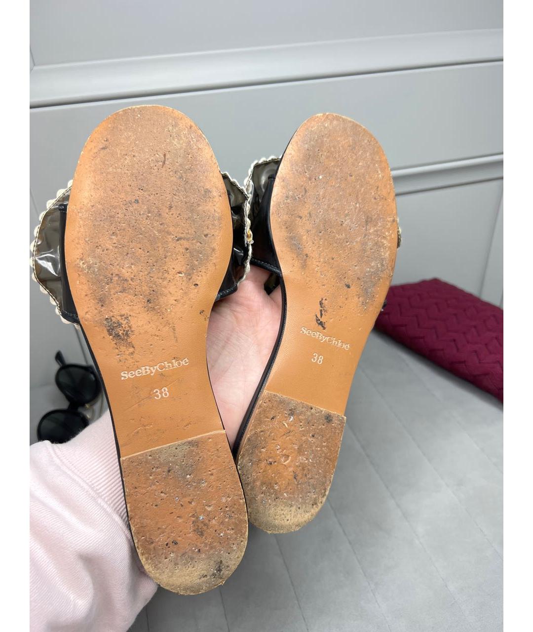 SEE BY CHLOE Черные кожаные шлепанцы, фото 8