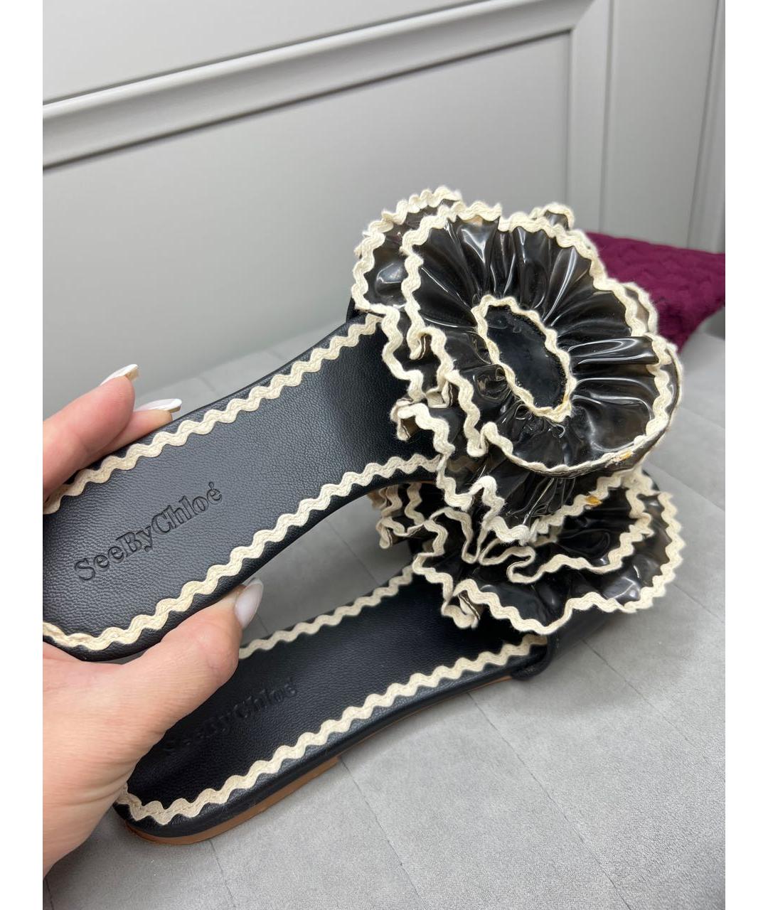 SEE BY CHLOE Черные кожаные шлепанцы, фото 6