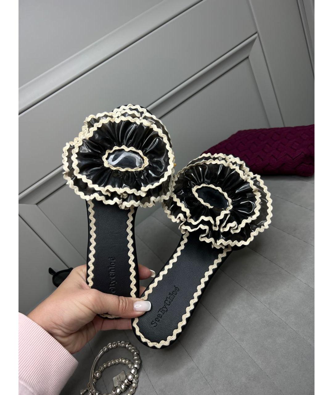 SEE BY CHLOE Черные кожаные шлепанцы, фото 7