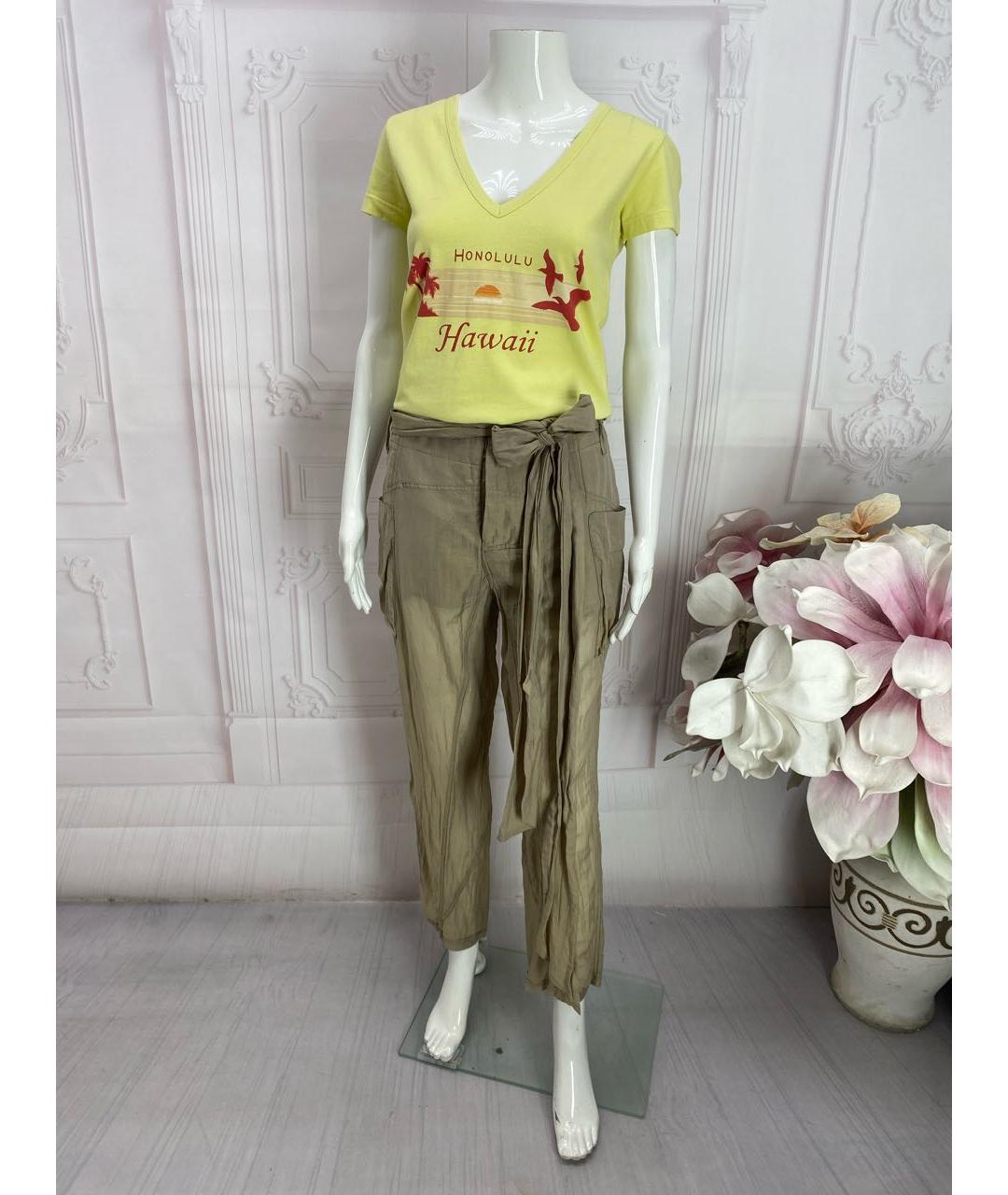 JO NO FUI Бежевые шелковые прямые брюки, фото 5