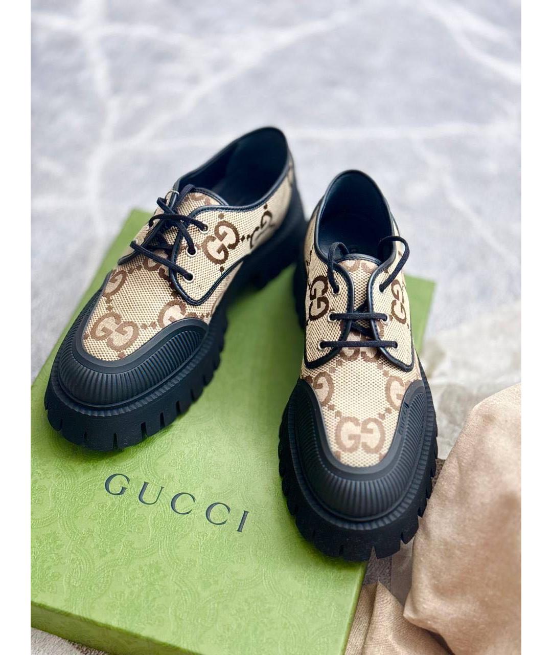 GUCCI Горчичные текстильные низкие ботинки, фото 4