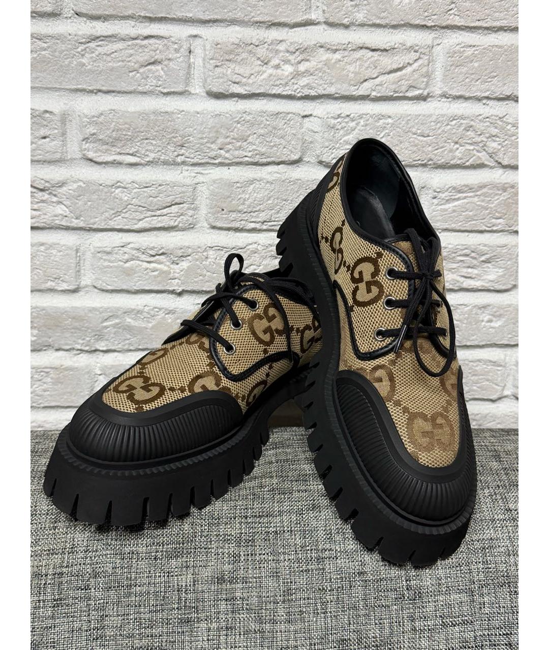 GUCCI Горчичные текстильные низкие ботинки, фото 7