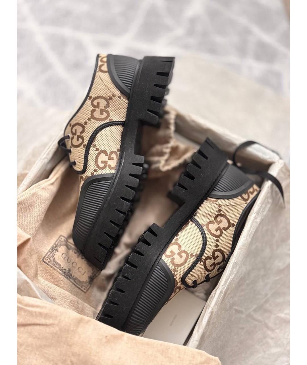 GUCCI Горчичные текстильные низкие ботинки, фото 8