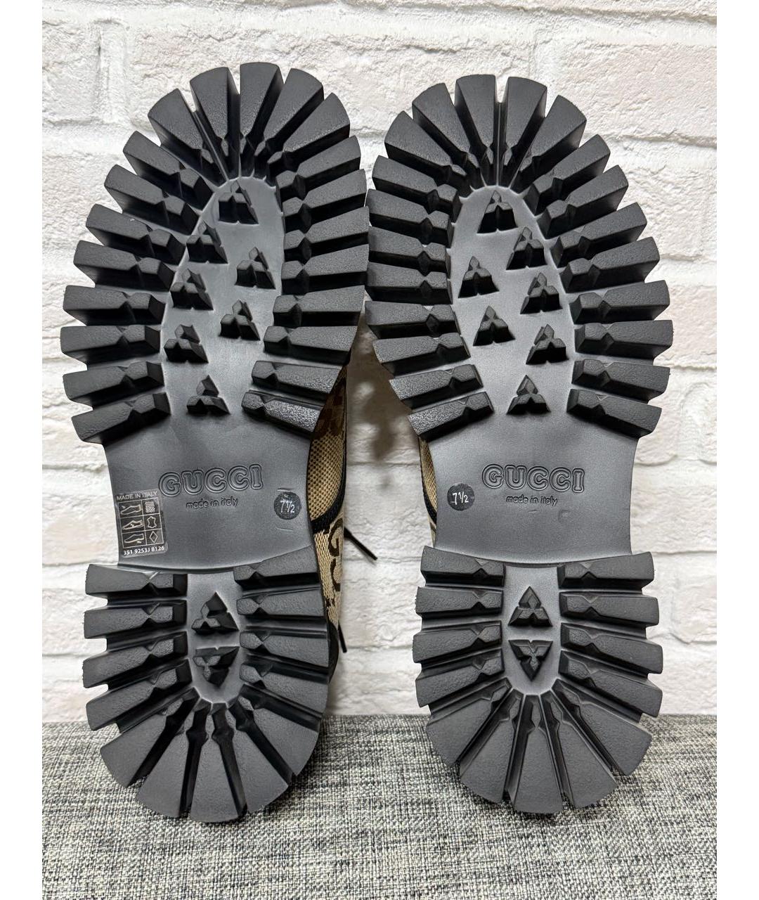 GUCCI Горчичные текстильные низкие ботинки, фото 5