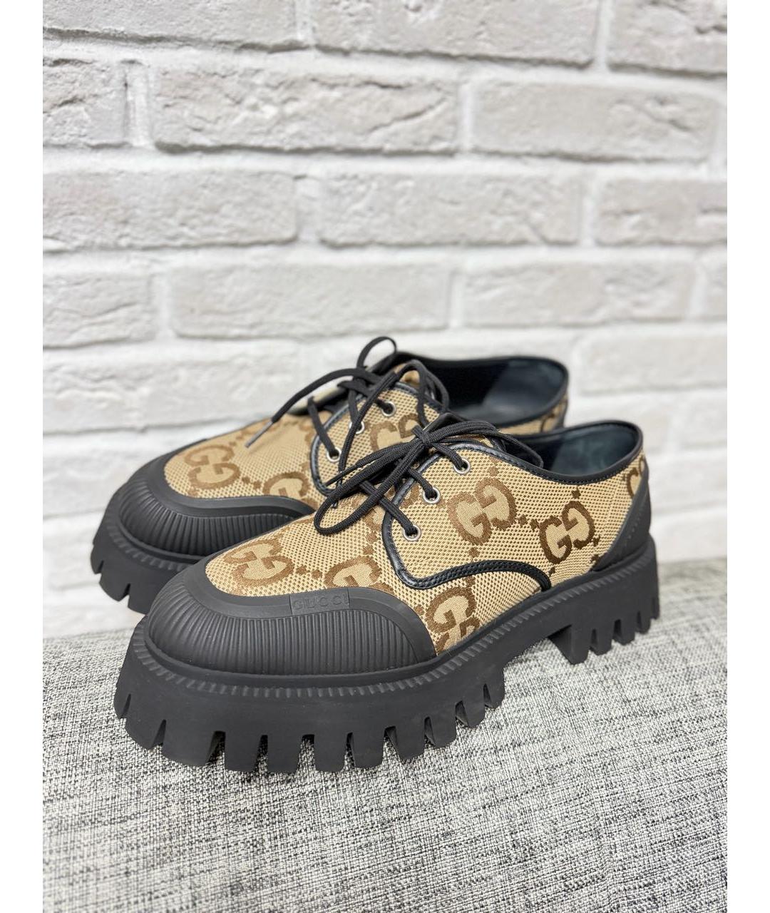 GUCCI Горчичные текстильные низкие ботинки, фото 2