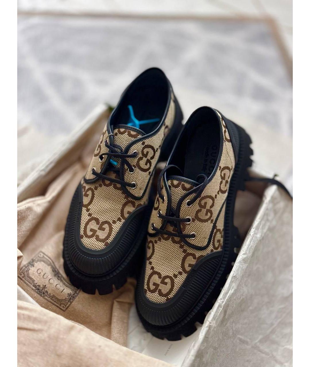 GUCCI Горчичные текстильные низкие ботинки, фото 3