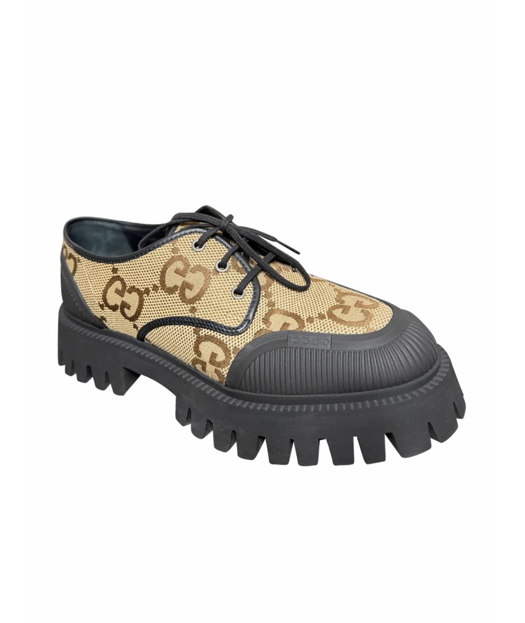 GUCCI Горчичные текстильные низкие ботинки, фото 1