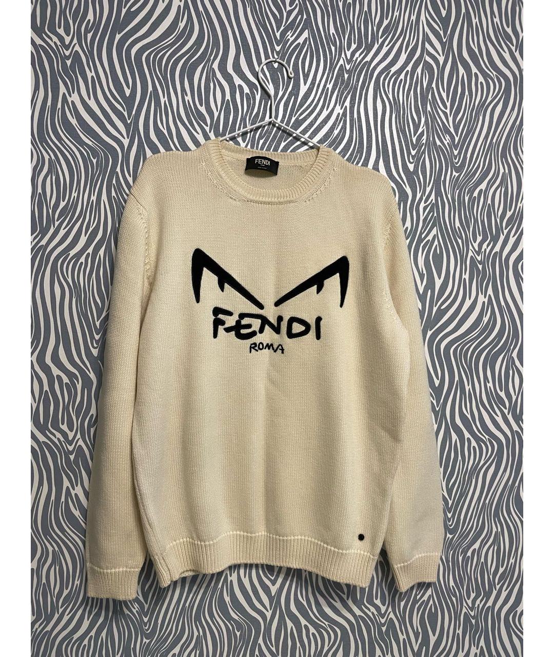 FENDI Бежевый шерстяной джемпер / свитер, фото 9