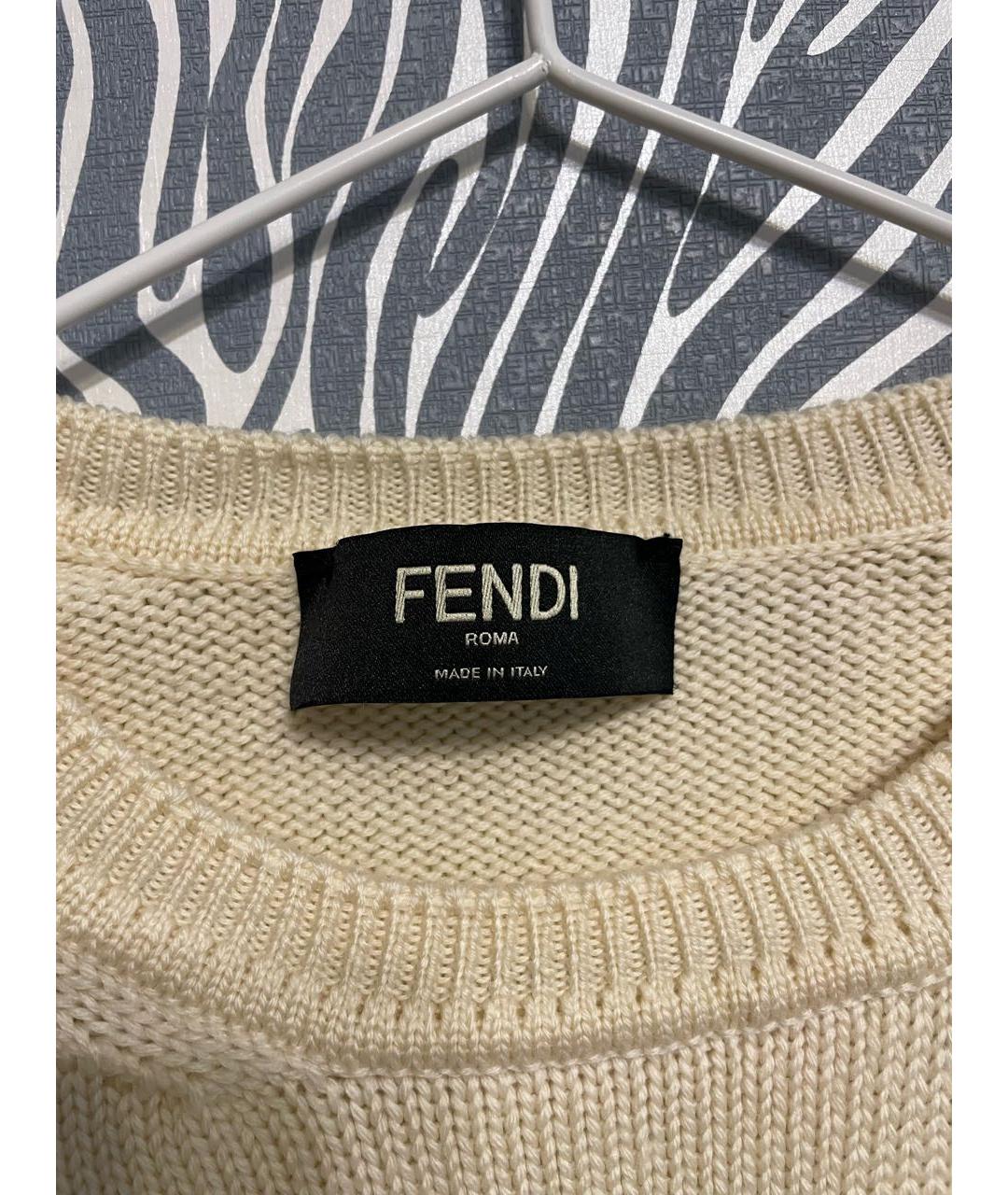 FENDI Бежевый шерстяной джемпер / свитер, фото 3