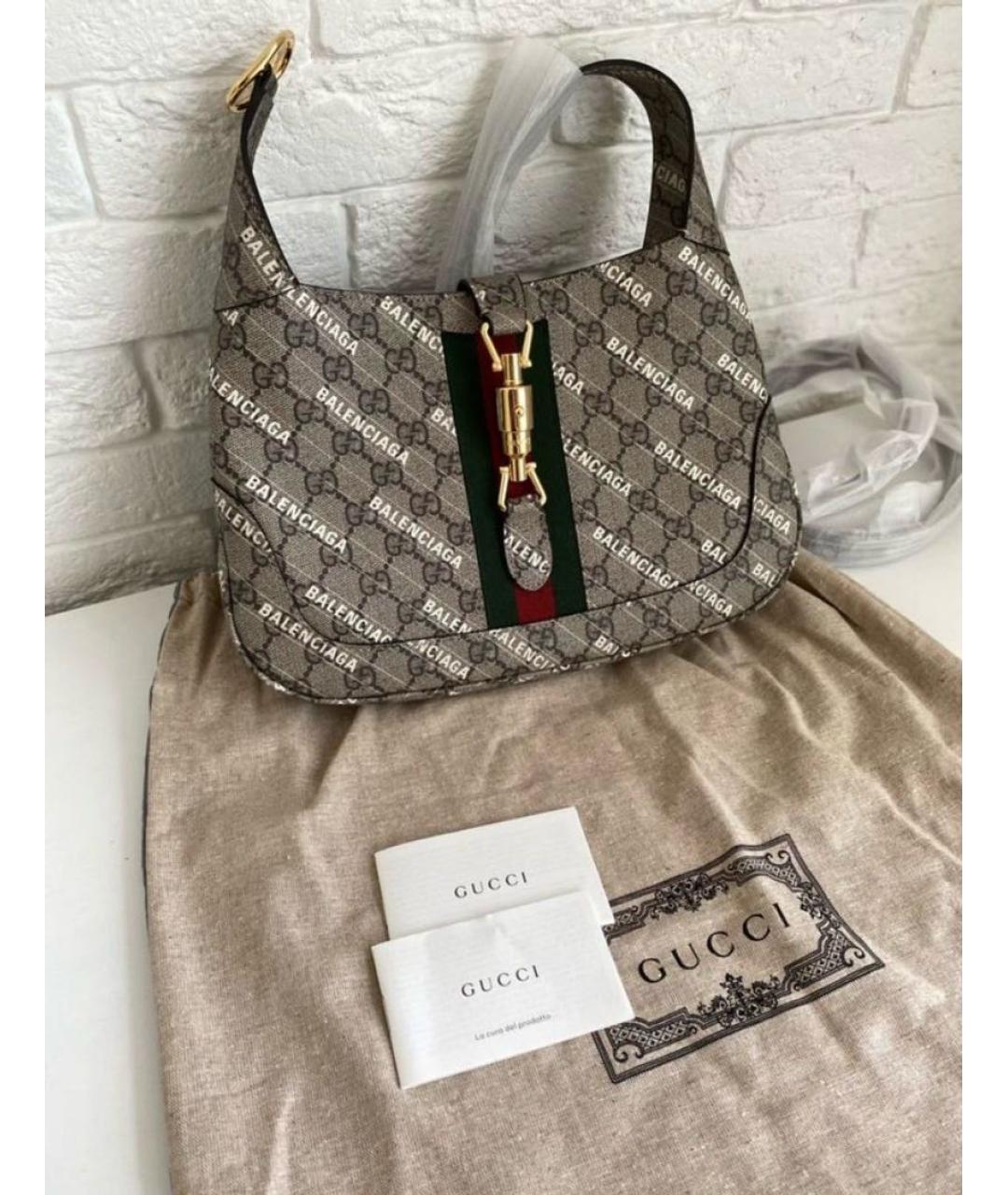 GUCCI Бежевая кожаная сумка с короткими ручками, фото 5